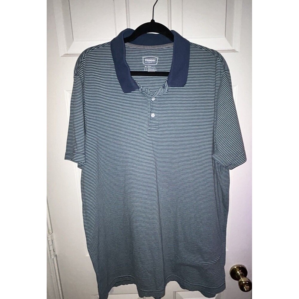 Foundry Supply Polo Shirt Mens XL Tall Casual Knit Blue Striped Short Sleeve